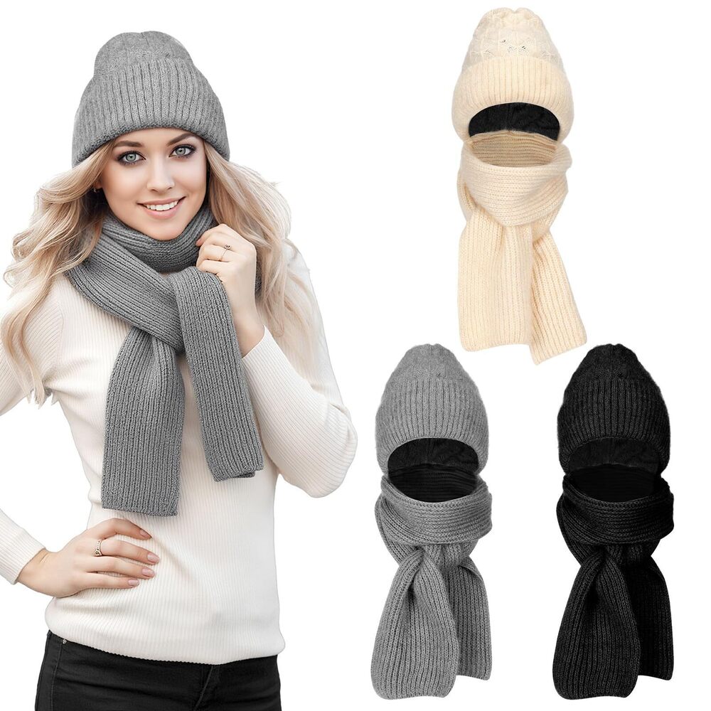 3153 3 Pcs Winter Warm Hooded Scarf Integrated Ear Protection Windproof Hat